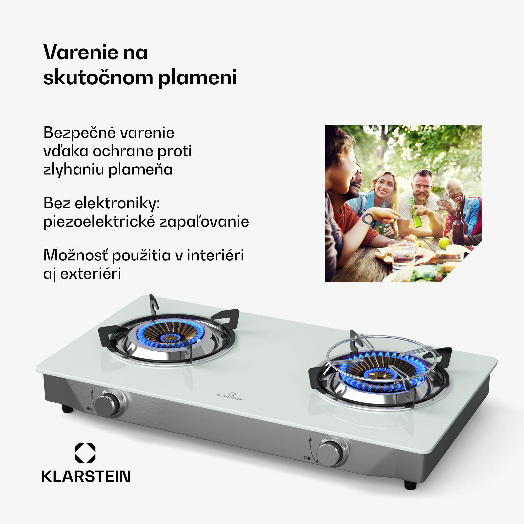 Klarstein Barzona kempingový varič, 2 horáky, 3,4 kW & 4,3 kW, plynová dvojplatnička, nehrdzavejúca oceľ, mobilná