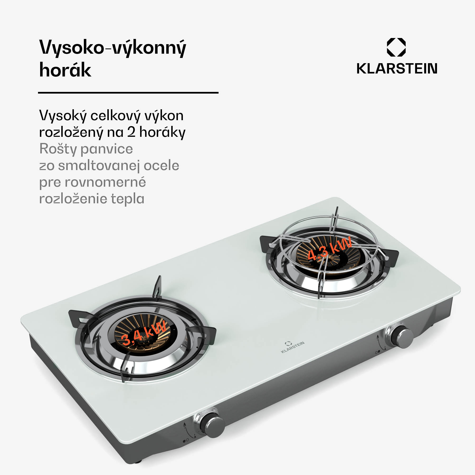 Klarstein Barzona kempingový varič, 2 horáky, 3,4 kW & 4,3 kW, plynová dvojplatnička, nehrdzavejúca oceľ, mobilná – Obrázok 3