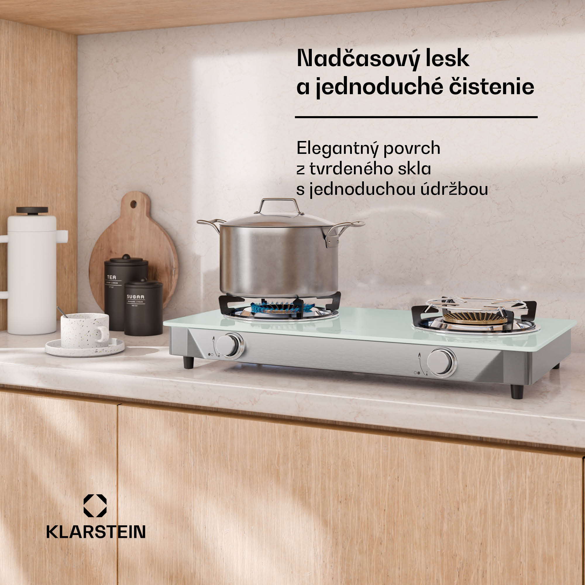 Klarstein Barzona kempingový varič, 2 horáky, 3,4 kW & 4,3 kW, plynová dvojplatnička, nehrdzavejúca oceľ, mobilná – Obrázok 4