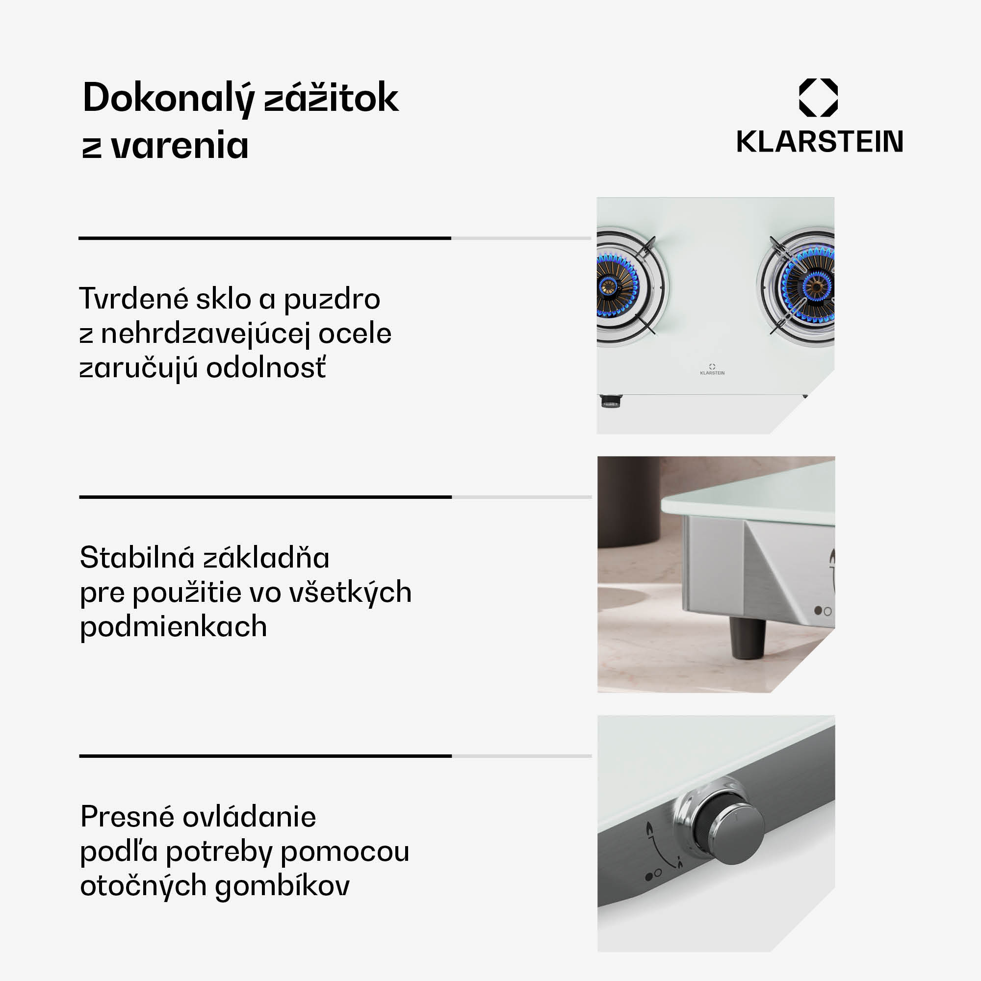 Klarstein Barzona kempingový varič, 2 horáky, 3,4 kW & 4,3 kW, plynová dvojplatnička, nehrdzavejúca oceľ, mobilná – Obrázok 5