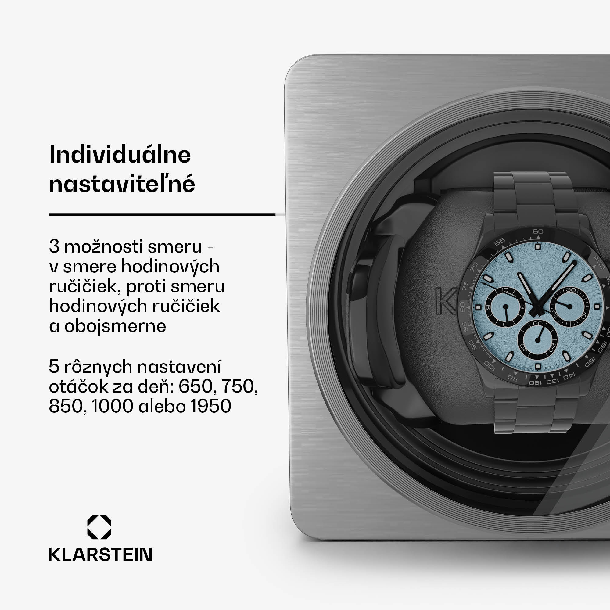 Klarstein TimeSync naťahovač hodiniek, 1 hodinky, 5 režimov, 3 smery, vegánsky, univerzálna veľkosť, tichý – Obrázok 4