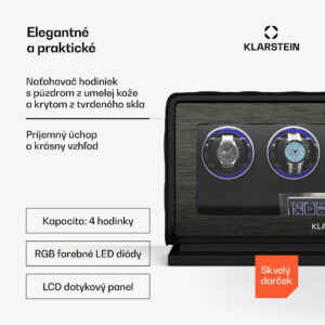 Klarstein LuminousTime naťahovač hodiniek, 4 hodinky, mnoho nastavení, LED, 10 dB