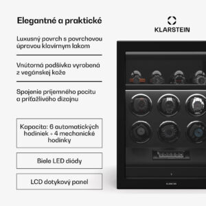 Klarstein SecureTouch naťahovač hodiniek, 6+4 hodinky, motor Mabuchi, klavírny lak, 41 režimov, zámok, LED diódy