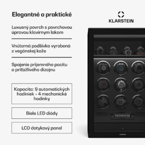 Klarstein SecureTouch naťahovač hodiniek, 9+4 hodinky, motor Mabuchi, klavírny lak, 41 režimov, zámok, LED diódy