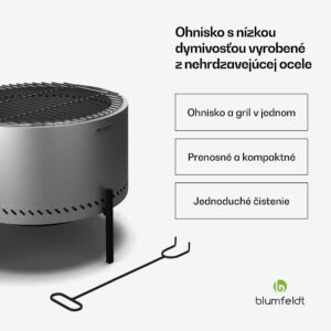 Blumfeldt Ignite Pure ohnisko, nízka dymivosť, grilovací rošt, nehrdzavejúca oceľ, prenosné, kryt proti dažďu, držadlá na prenášanie