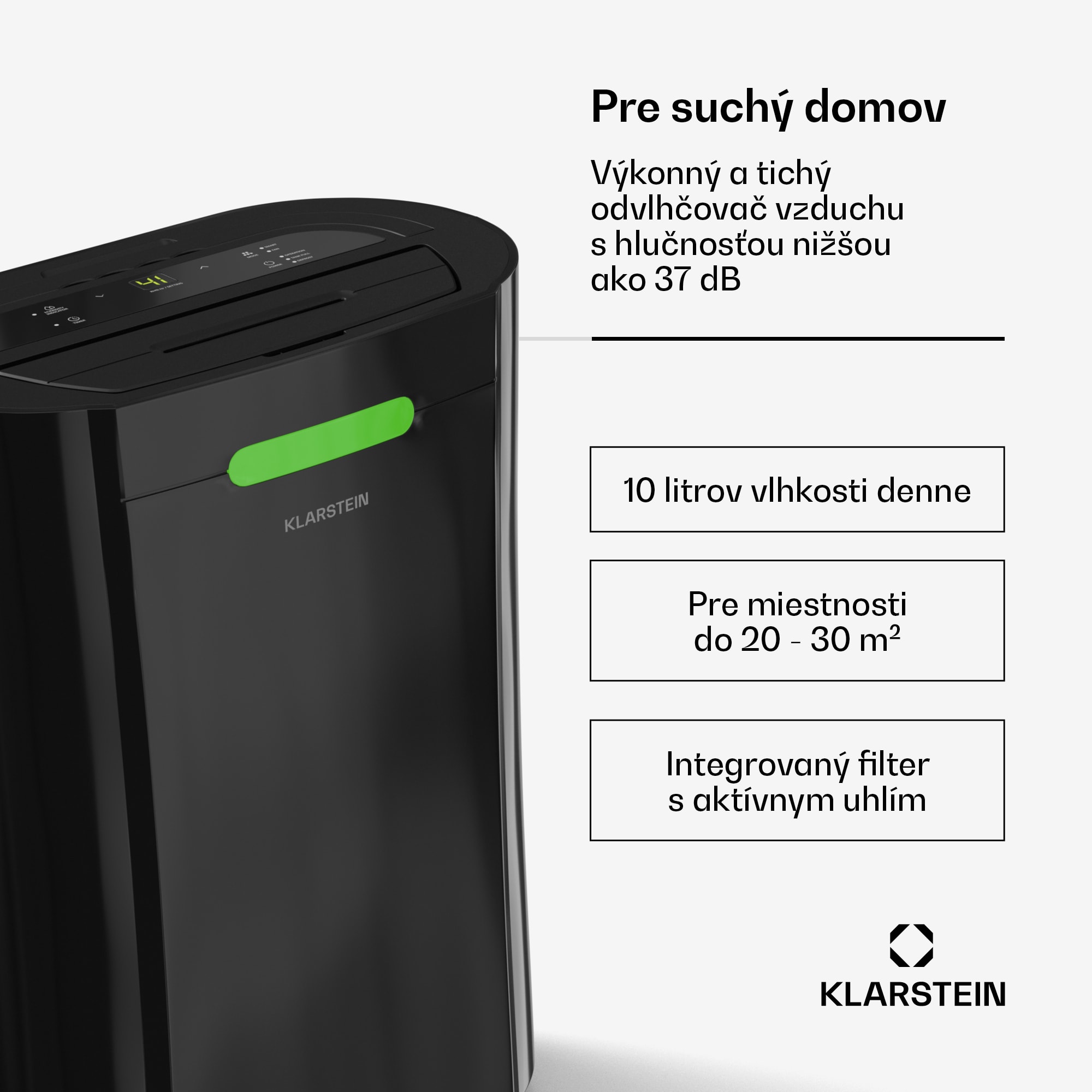 Klarstein AeroDry 10 odvlhčovač vzduchu, výkon 165 W, 10 l/deň, 135 m³/h, pre plochu do 30m², funkcia DrySelect