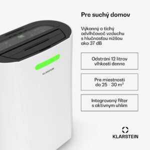 Klarstein AeroDry Smart 12 odvlhčovač vzduchu, 12 l/deň, 30m², senzor vlhkosti, ovládanie pomocou aplikácie, 135 m³/h