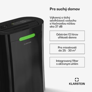 Klarstein AeroDry Smart 12 odvlhčovač vzduchu, 12 l/deň, 25-30m², senzor vlhkosti, ovládanie pomocou aplikácie, 135 m³/h