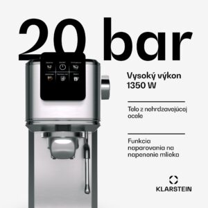 Klarstein SteelPresso Slim Touch kávovar, portafilter, dotykový displej