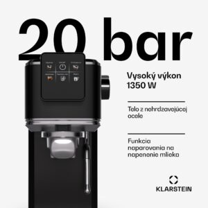Klarstein SteelPresso Slim Touch kávovar, portafilter, dotykový displej