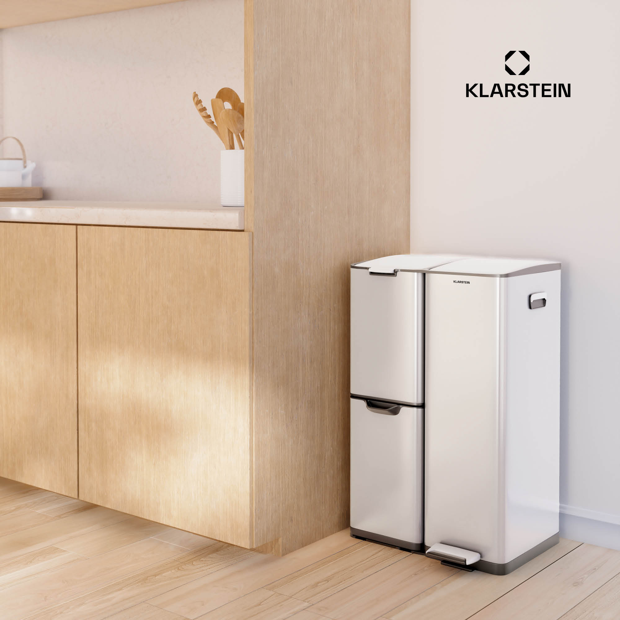 Klarstein Tiyo 3 v 1 kôš na odpadky 60 l, 30 l + 17 l + 13 l, triedenie odpadu, tiché zatváranie, kryt z nehrdzavejúcej ocele – Obrázok 5