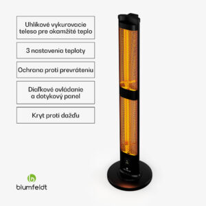 Blumfeldt BlazeTower nfračervený ohrievač, 3000 W, pre vonkajší priestor, 3 úrovne, IP45, diaľkové ovládanie, časovač