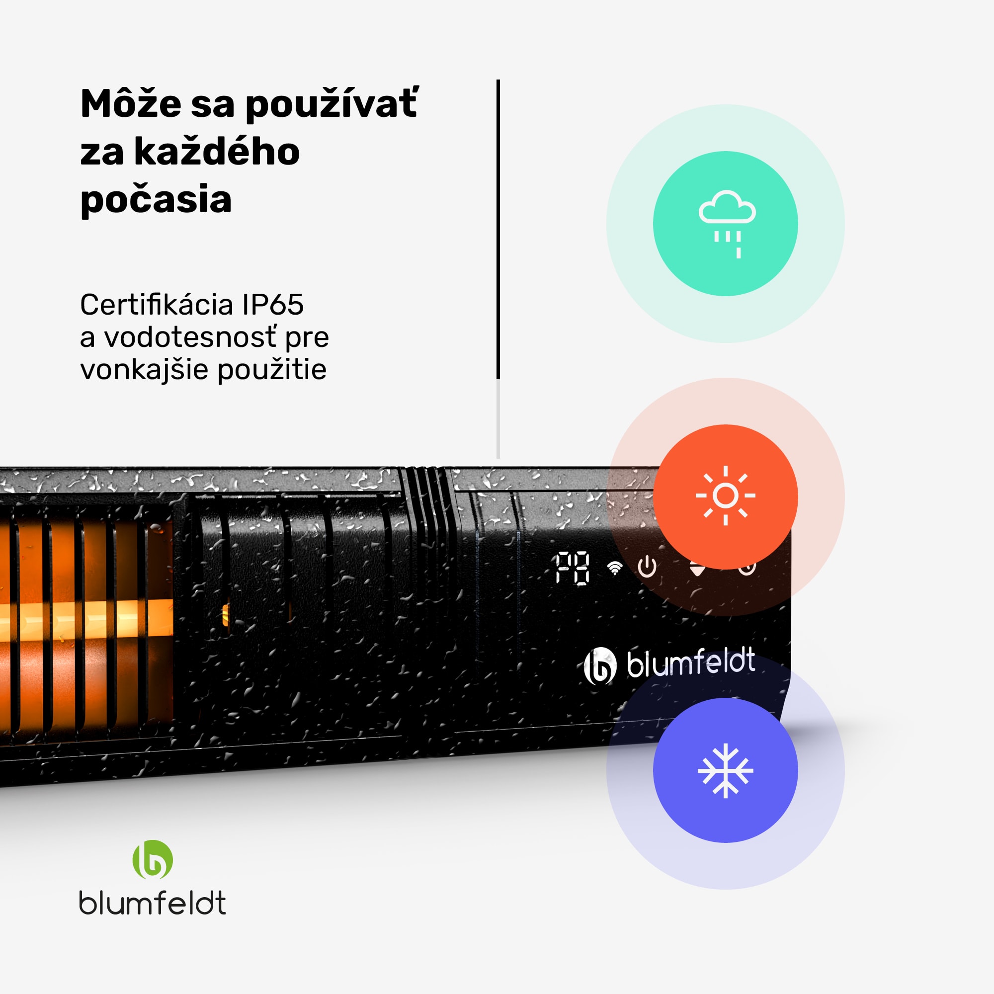 Blumfeldt Gold Bar Slim 2000 W sálavý ohrievač, 9 úrovní, funkcia WiFi, dotykové ovládanie, diaľkový ovládač, IP 65 – Obrázok 4