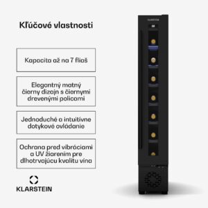 Klarstein Vinovilla 7 Uno chladnička na víno, 1 chladiaca zóna, 7 fliaš, drevené police, 5-18 °C