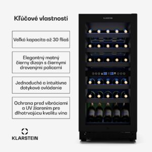 Klarstein Vinovilla 30 Duo chladnička na víno, 2 chladiace zóny, 30 fliaš, drevené police, 5-18 °C
