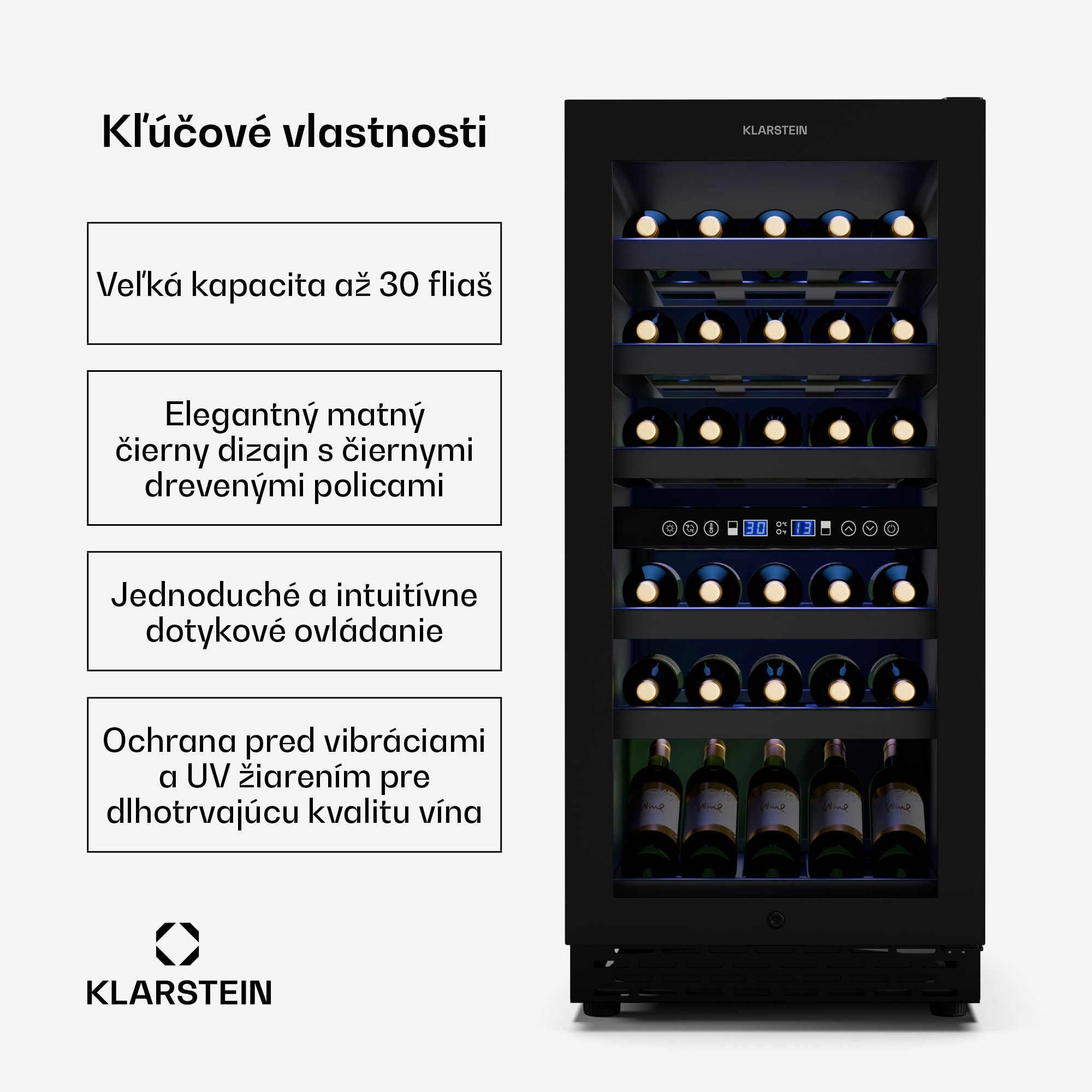 Klarstein Vinovilla 30 Duo chladnička na víno, 2 chladiace zóny, 30 fliaš, drevené police, 5-18 °C