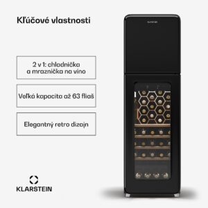 Klarstein Shirley chladnička na víno s mrazničkou, Zariadenie 2 v 1, Vintage, 2 chladiace zóny, 60 fliaš