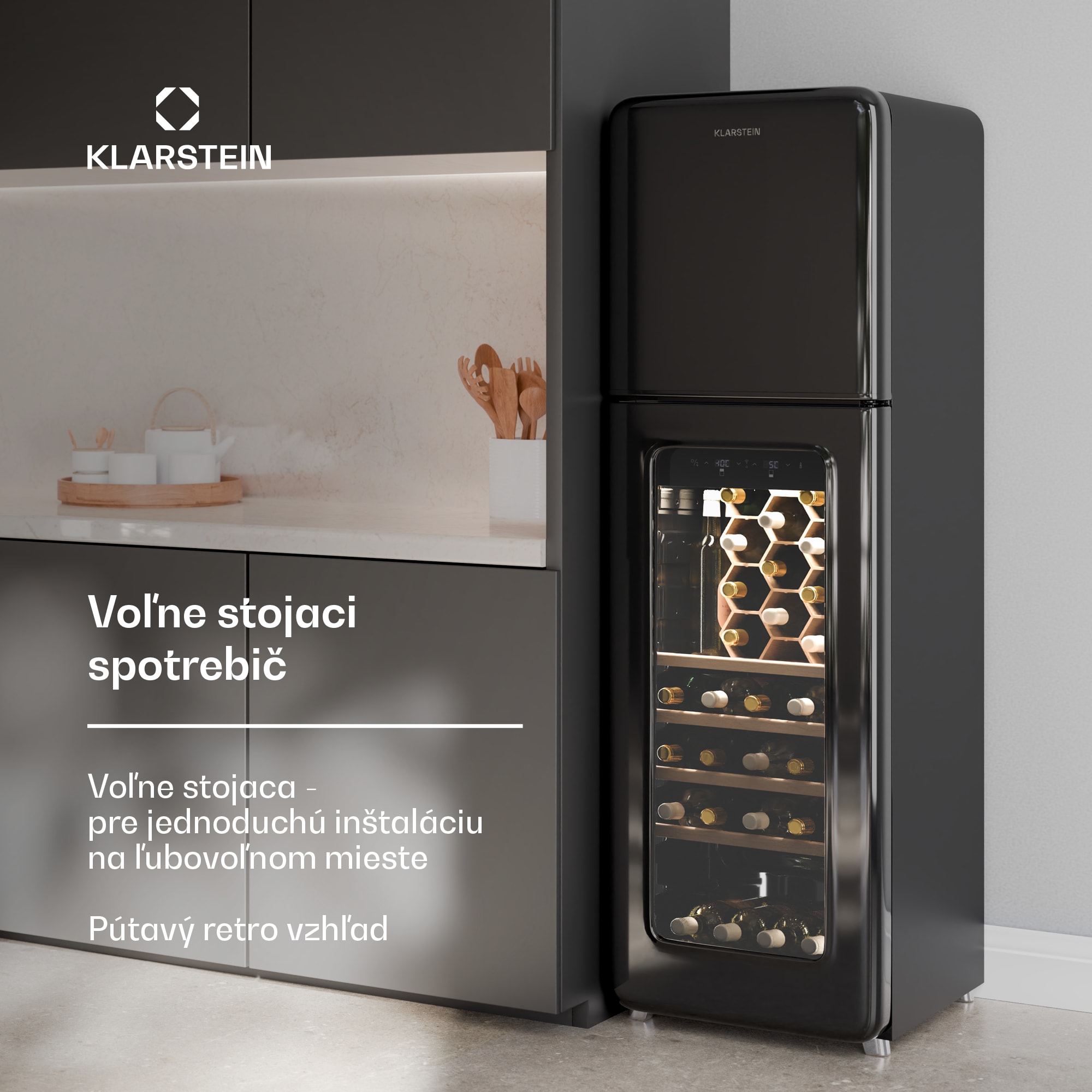 Klarstein Shirley chladnička na víno s mrazničkou, Zariadenie 2 v 1, Vintage, 2 chladiace zóny, 60 fliaš – Obrázok 2