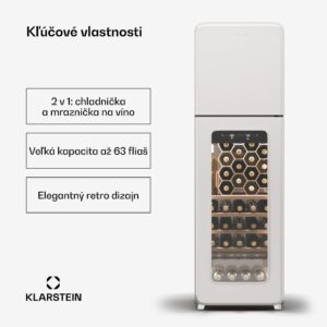 Klarstein Shirley chladnička na víno s mrazničkou, Zariadenie 2 v 1, Vintage, 2 chladiace zóny, 60 fliaš