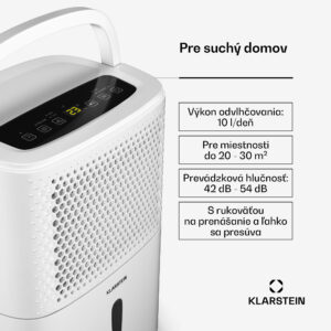 Klarstein DryFy 10L odvlhčovač, 10 l/deň, 20-30m², 80 m³/h, časovač, nádrž na vodu, mobilný