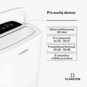Klarstein DryFy 20L odvlhčovač, 20 l/deň, 50m², 230 m³/h, časovač, nádrž na vodu, mobilný