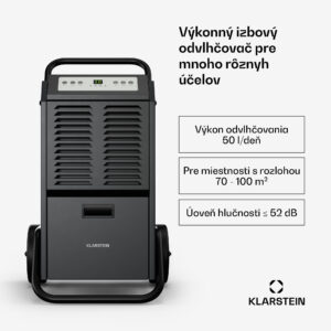 Klarstein DuraDry 50L odvlhčovač vzduchu, 50 l/deň, 70-100 m², nehrdzavejúca oceľ, mobilný, 450 m³/h