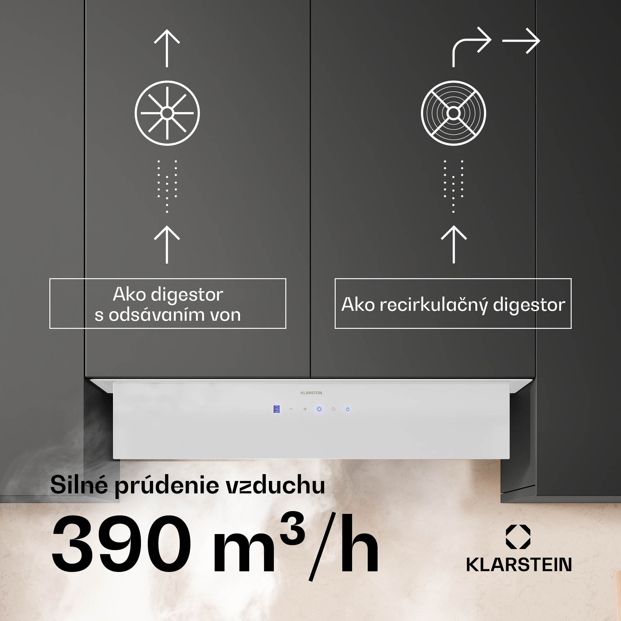 Klarstein Ventimate digestor, dotykové ovládanie, odsávanie/recirkulácia, EEK A+, 3 úrovne, LED, tichý – Obrázok 3