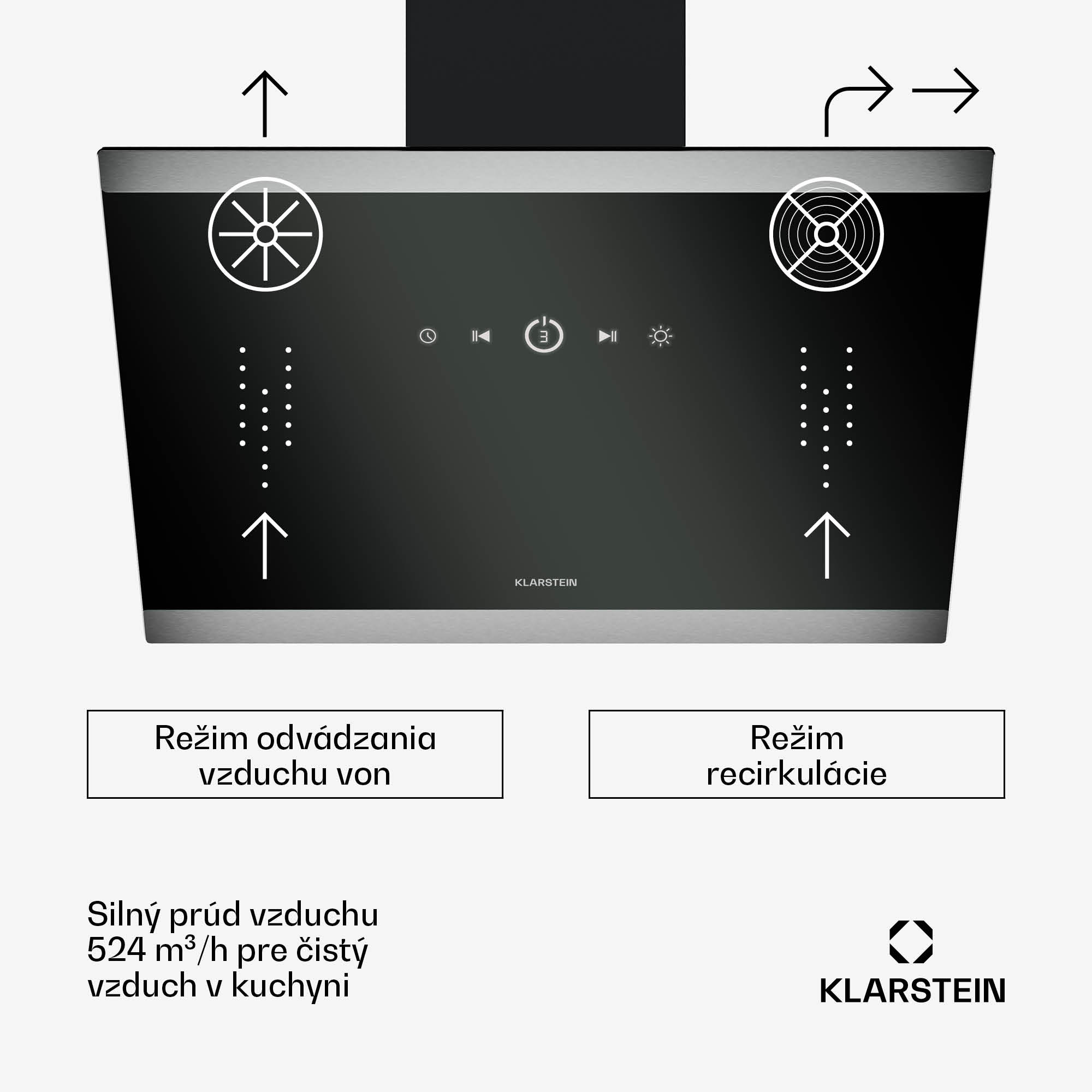 Klarstein FlashLine digestor, A++, 524 m³/h, 3 úrovne, dotykový, tichý, LED, odsávanie/recirkulácia, 100 W