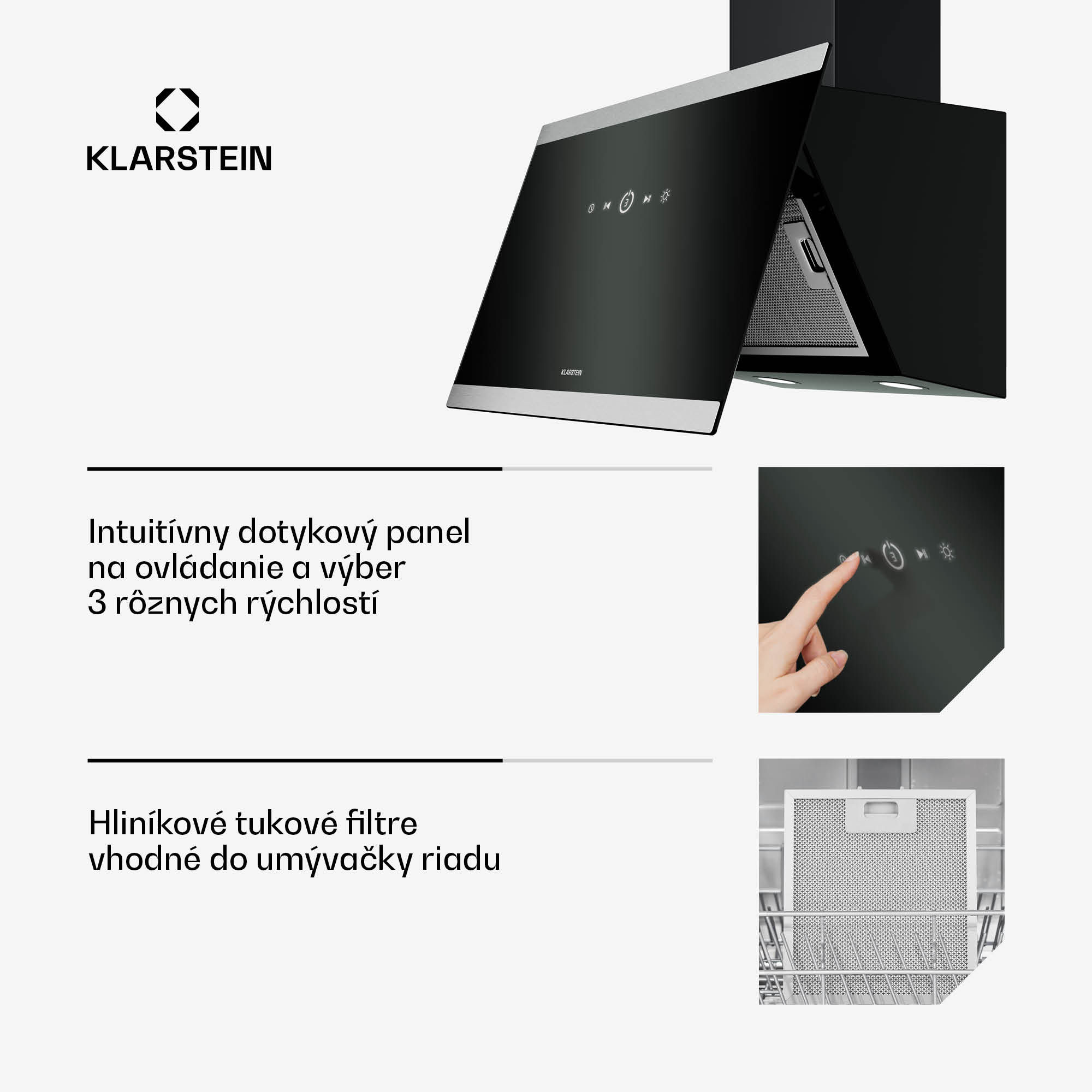 Klarstein FlashLine digestor, A++, 524 m³/h, 3 úrovne, dotykový, tichý, LED, odsávanie/recirkulácia, 100 W – Obrázok 5