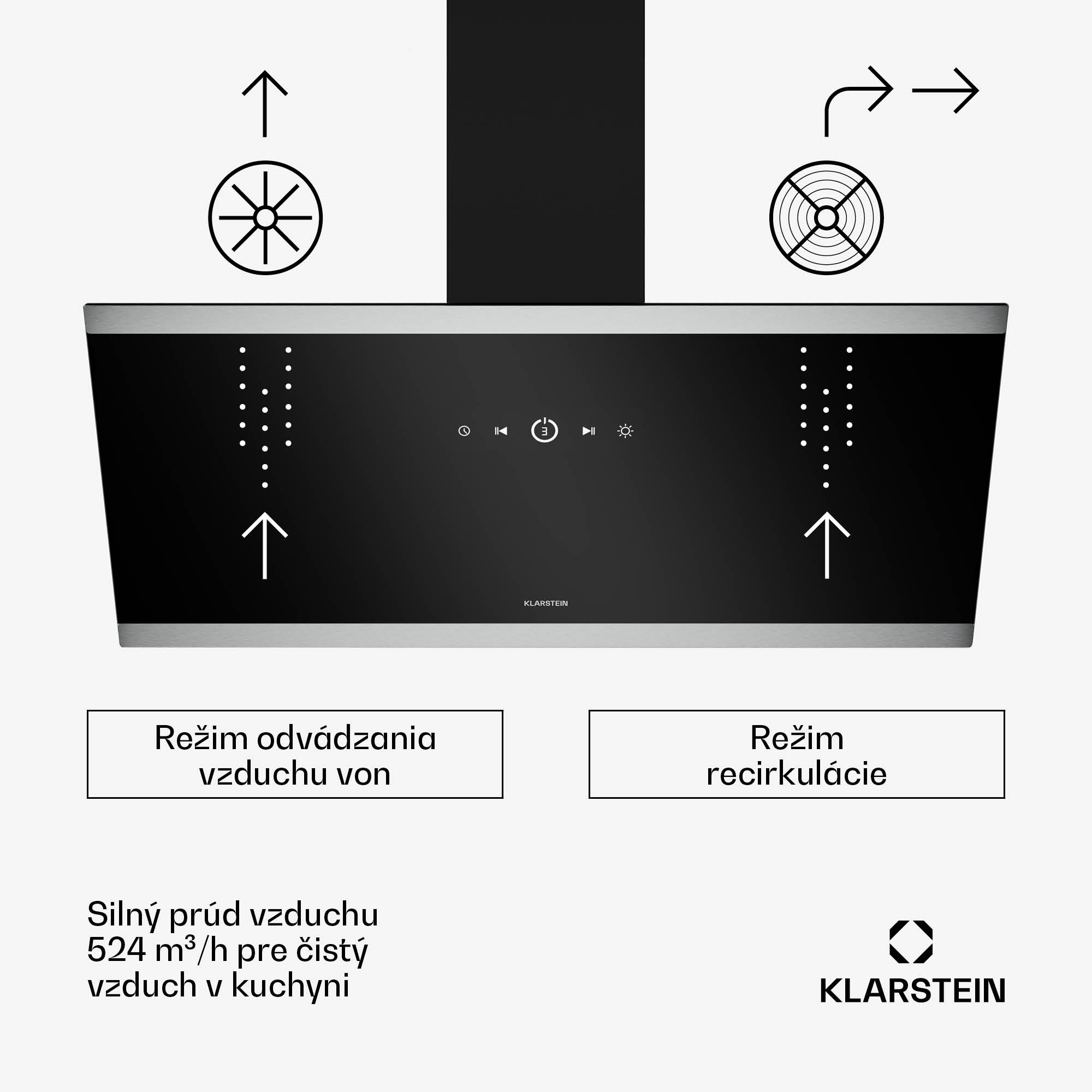 Klarstein FlashLine digestor, A++, 524 m³/h, 3 úrovne, dotykový, tichý, LED, odsávanie/recirkulácia, 100 W