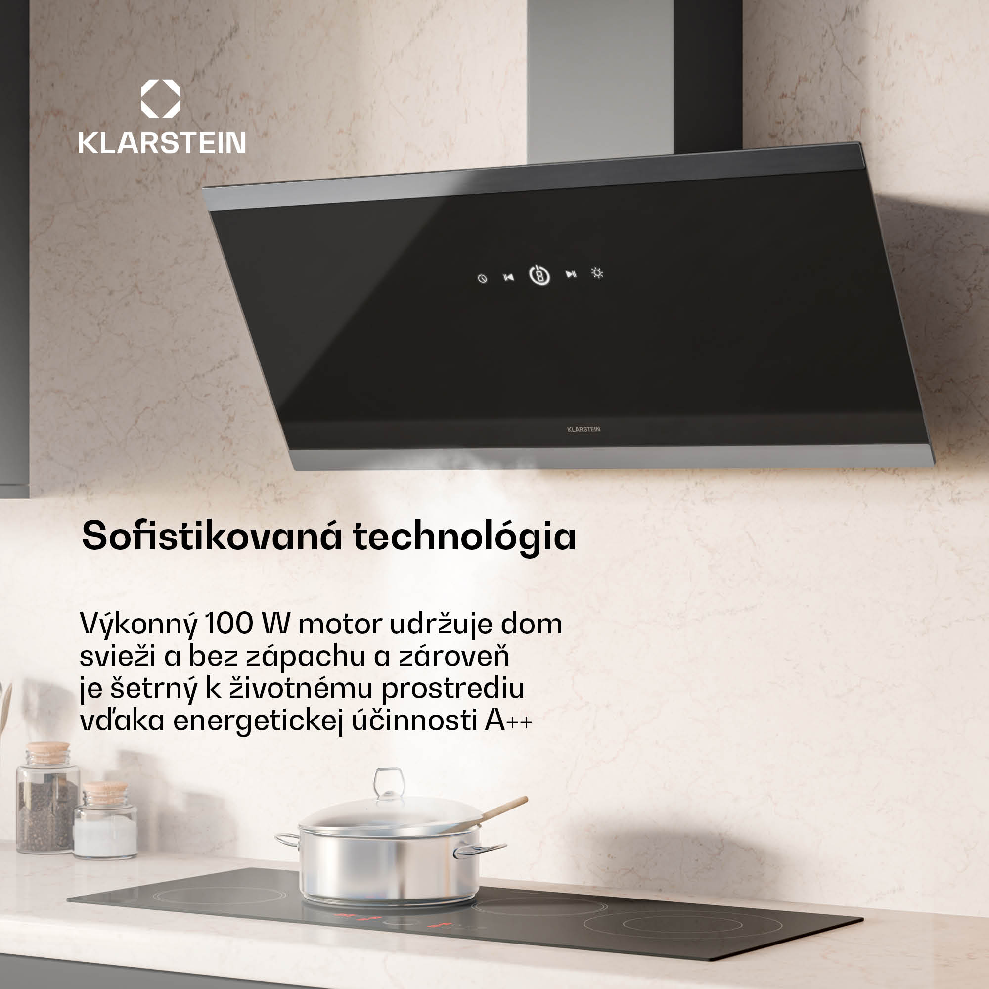 Klarstein FlashLine digestor, A++, 524 m³/h, 3 úrovne, dotykový, tichý, LED, odsávanie/recirkulácia, 100 W – Obrázok 2