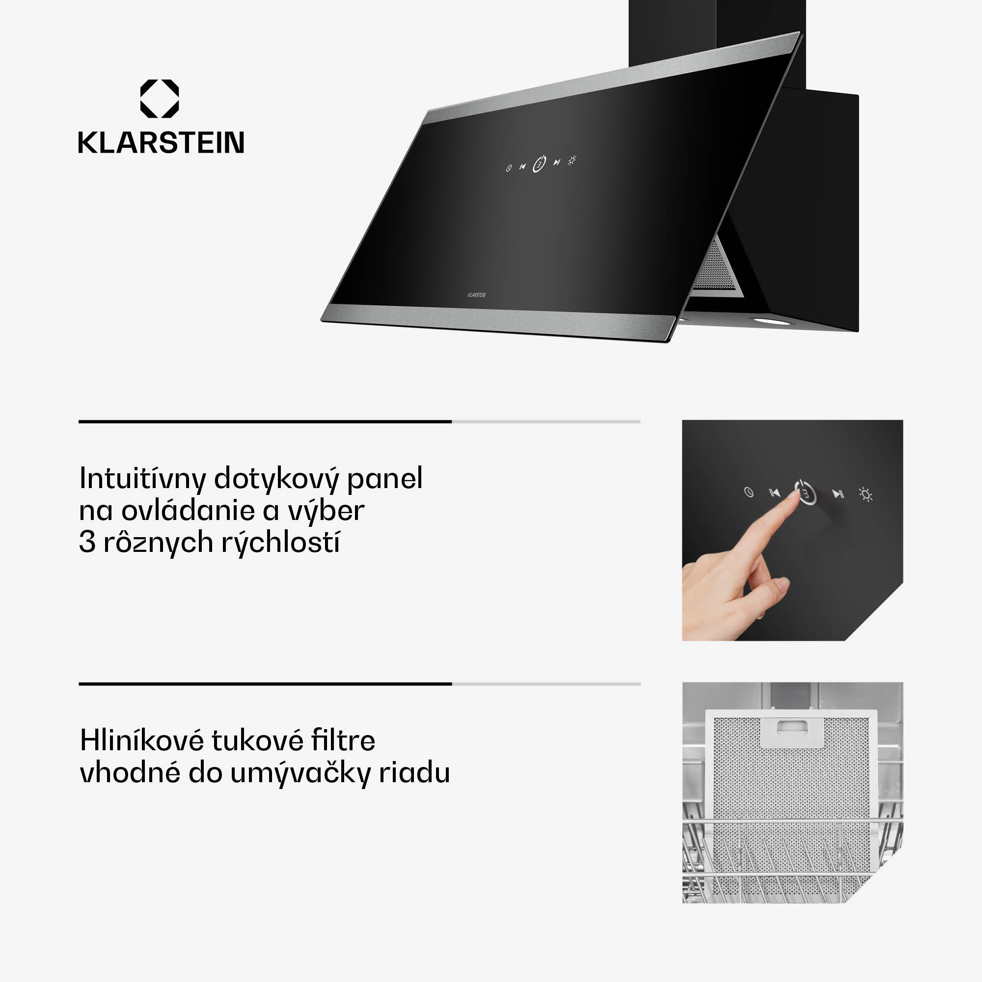 Klarstein FlashLine digestor, A++, 524 m³/h, 3 úrovne, dotykový, tichý, LED, odsávanie/recirkulácia, 100 W – Obrázok 5