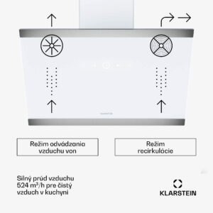 Klarstein FlashLine digestor, A++, 524 m³/h, 3 úrovne, dotykový, tichý, LED, odsávanie/recirkulácia, 100 W