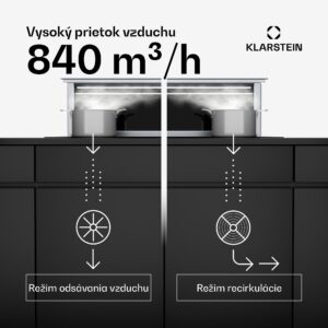 Klarstein Royal Flush Eco digestor, 840 m³/h prietoku vzduchu, šikmý, EEK A, 64 dB, LED