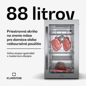 Klarstein Steakhouse skriňa na zrenie mäsa, 88 L, antibakteriálna, LED, dotykové ovládanie, regulácia vlhkosti