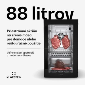 Klarstein Steakhouse skriňa na zrenie mäsa, 88 L, antibakteriálna, LED, dotykové ovládanie, regulácia vlhkosti