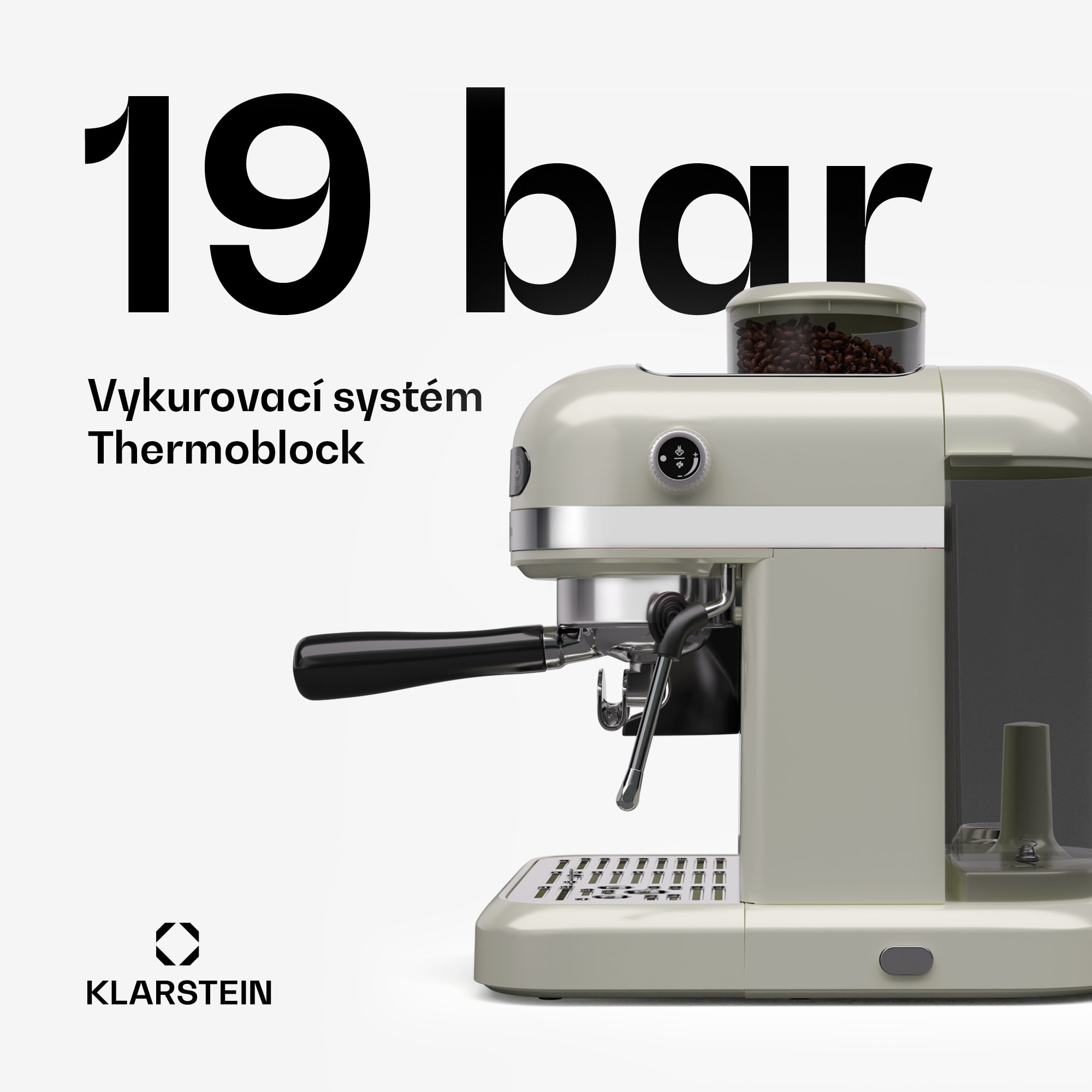 Klarstein Bella Café pákový kávovar, Vintage, mlynček, 19 bar, Napeňovač mlieka, 2 šálky, 1550 W – Obrázok 3