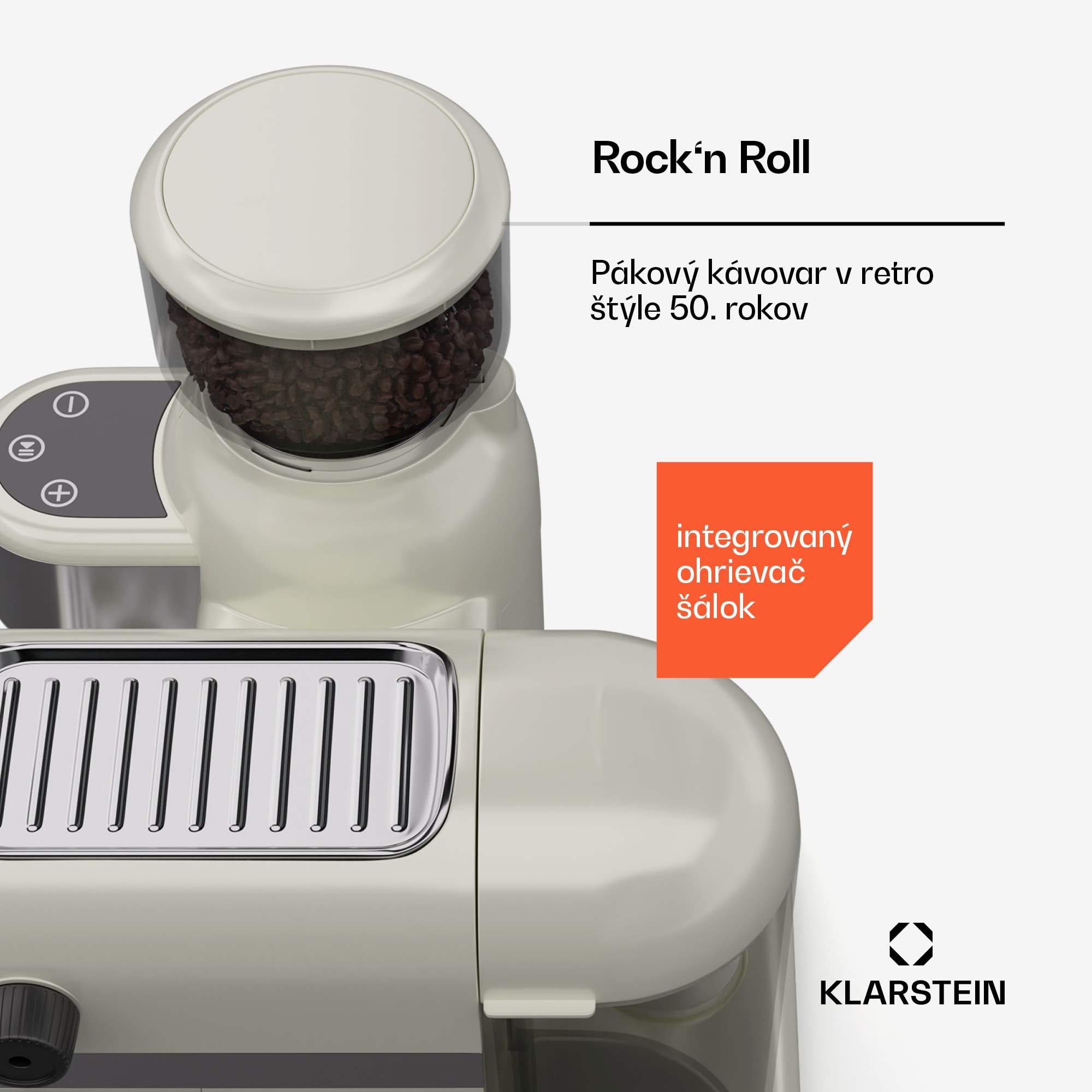 Klarstein Bella Café pákový kávovar, Vintage, mlynček, 19 bar, Napeňovač mlieka, 2 šálky, 1550 W – Obrázok 5