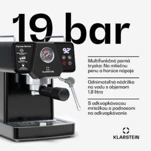 Klarstein Libeica pákový kávovar, 1350 W, 19 bar, dotykové ovládanie, nehrdzavejúca oceľ, ukazovateľ tlaku a teploty