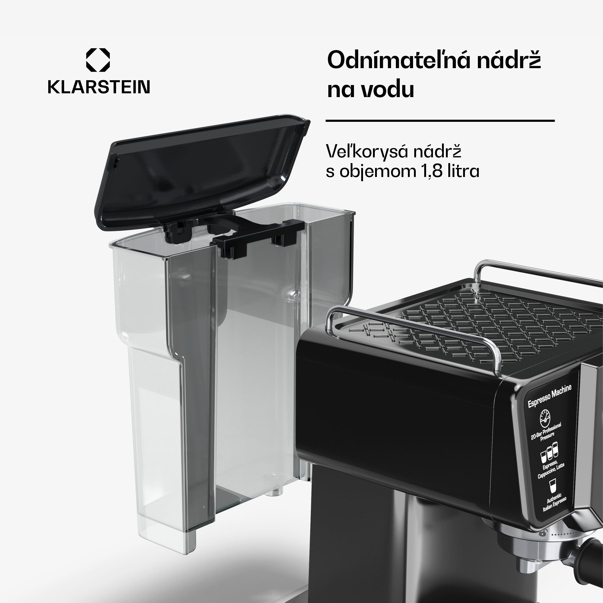 Klarstein Libeica pákový kávovar, 1350 W, 19 bar, dotykové ovládanie, nehrdzavejúca oceľ, ukazovateľ tlaku a teploty – Obrázok 4
