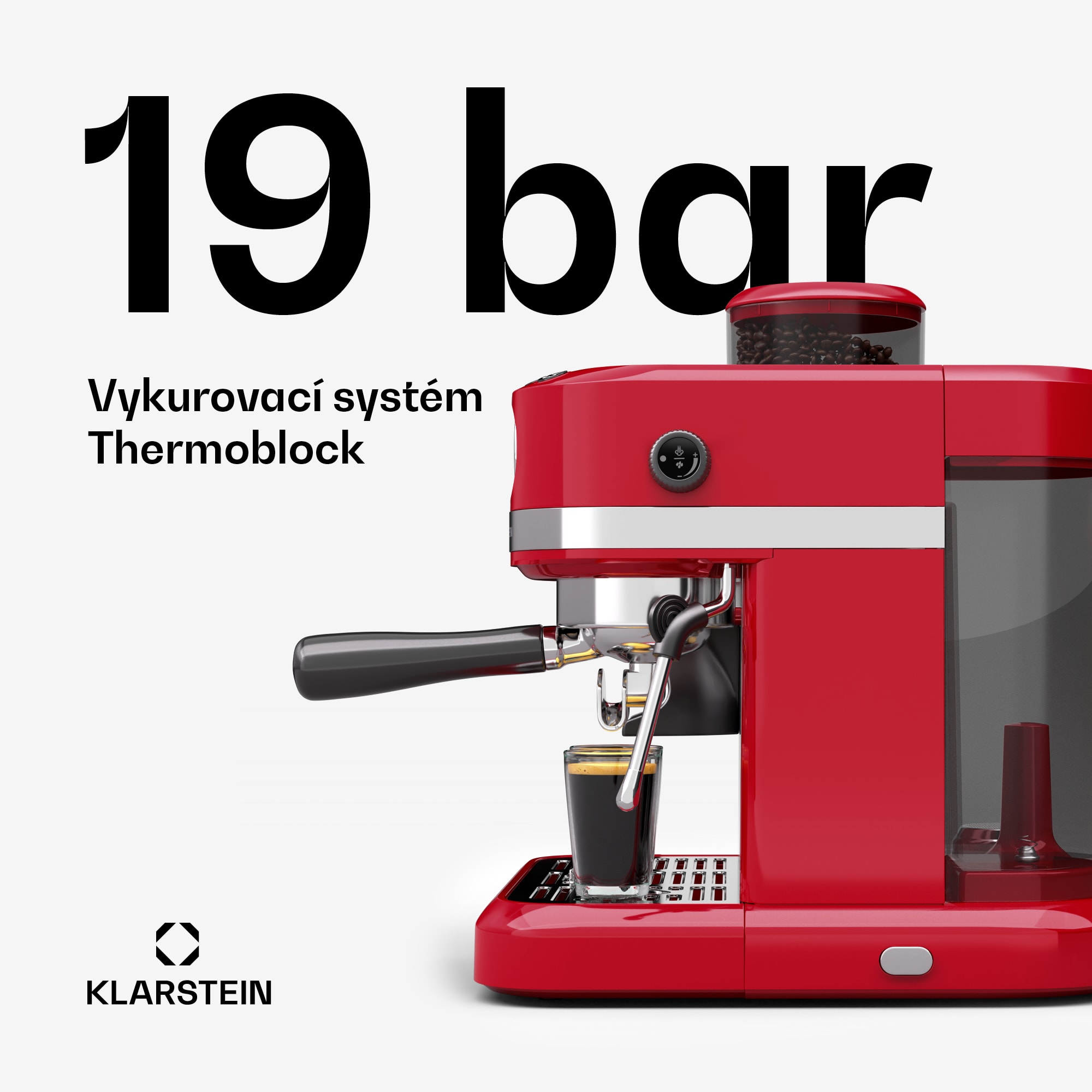 Klarstein Bella Café Pákový kávovar, Vintage, mlynček, 19 bar, Napeňovač mlieka, Tlakomer, 1150 W – Obrázok 3