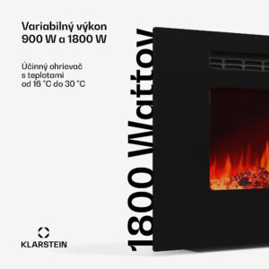 Klarstein Galeras Smart Inteligentný elektrický krb, 2 nastavenia teploty, 16 - 30°| LED ilúzia plameňa, Možnosť pripojenia k IOT