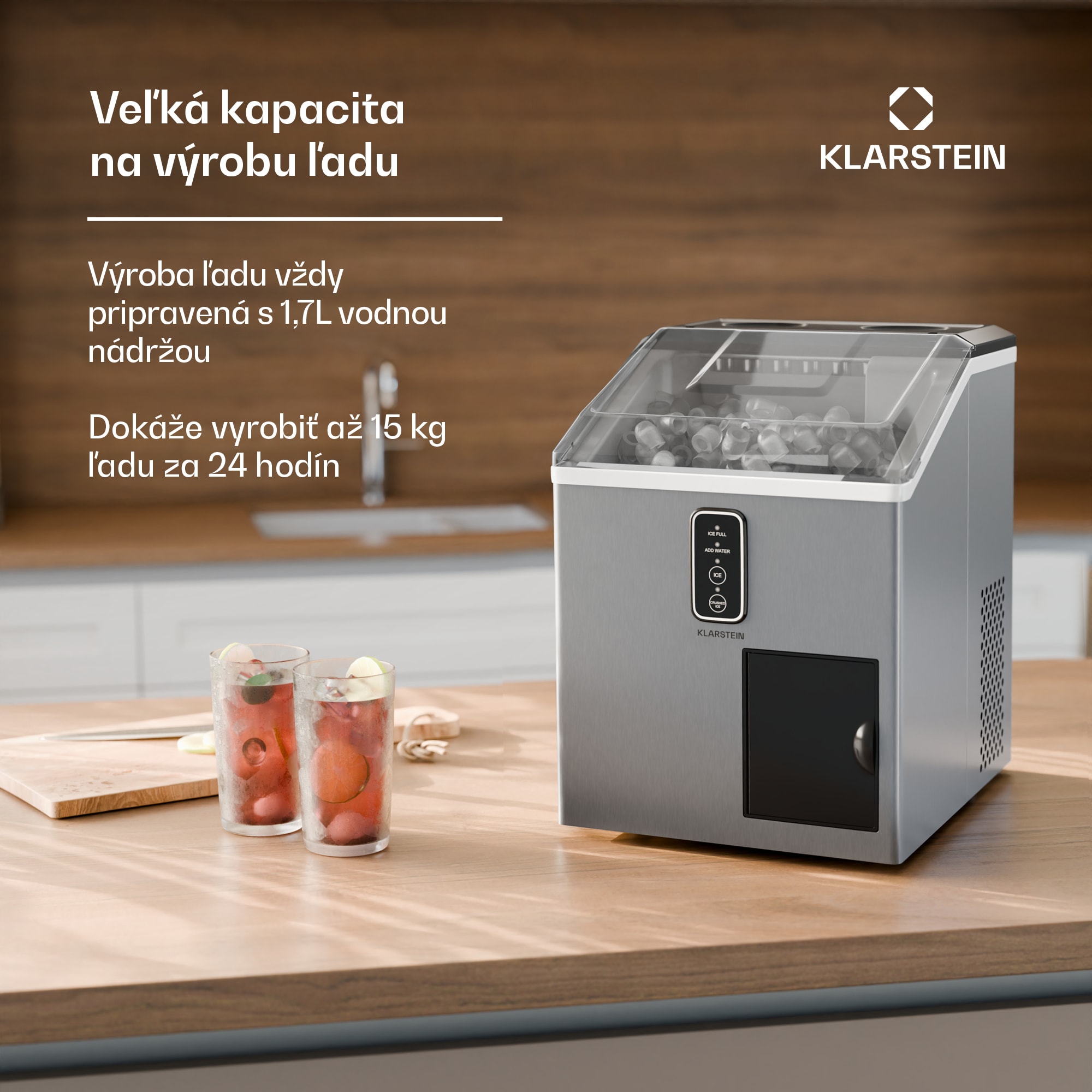 Klarstein Bullet Ice výrobník ľadu, 15 kg ľadu denne, Bullet & drvený ľad, Nehrdzavejúca oceľ