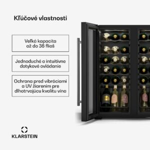 Klarstein Shiraz chladnička na víno, 2 chladiace zóny, LED osvetlenie, dotykové ovládanie, voľne stojaca