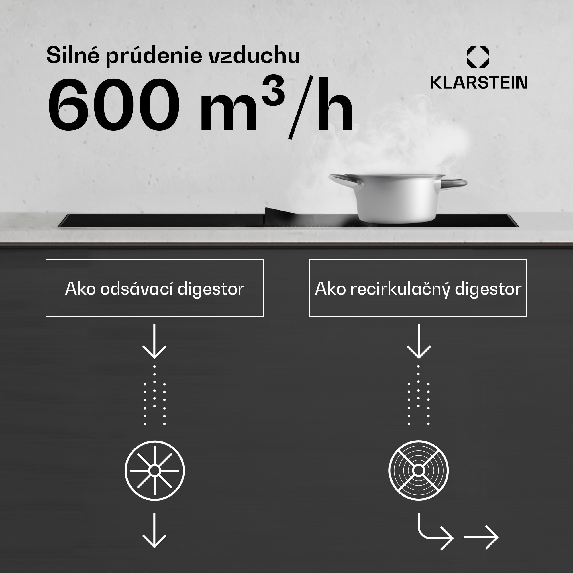 Klarstein Chef-Fusion Prime Down Air System, 2 v 1, indukčná varná doska + digestor, výkonný – Obrázok 4