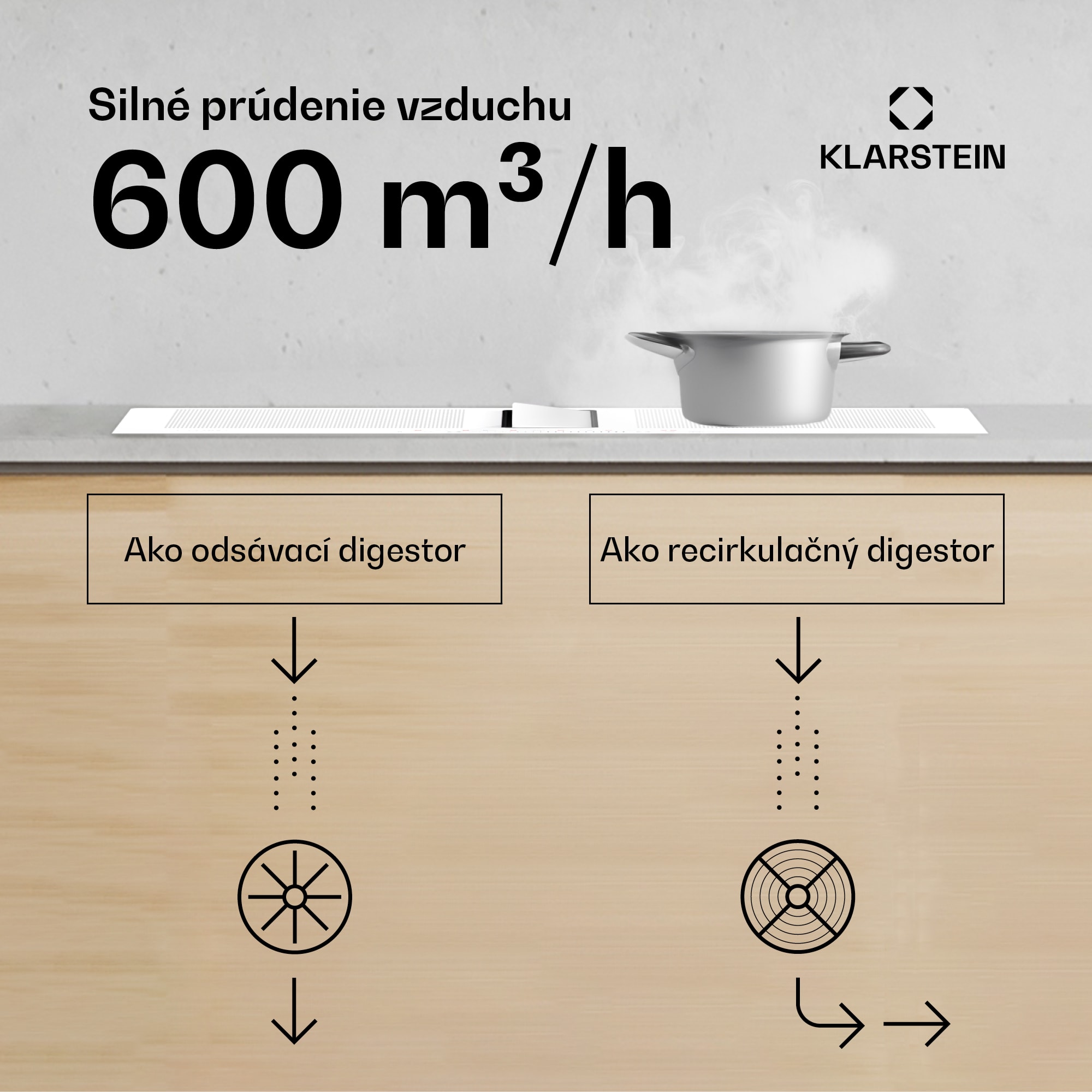 Klarstein Chef-Fusion Down Air System, 2 v 1, indukčná varná doska + digestor, výkonný, 7200 W – Obrázok 4