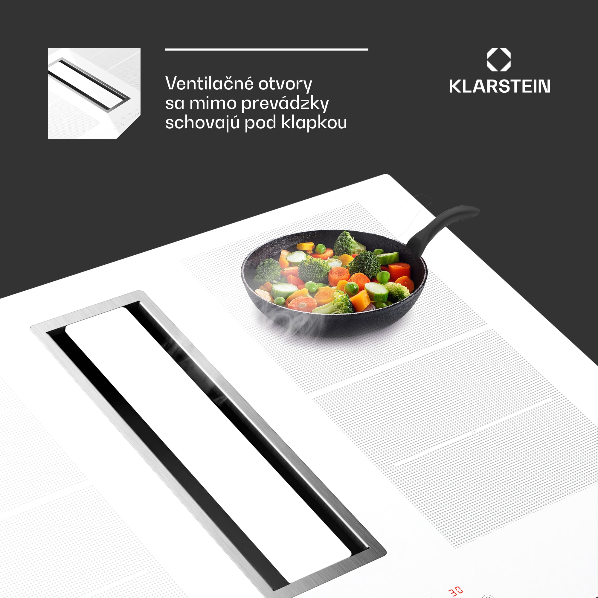 Klarstein Chef-Fusion Down Air System, 2 v 1, indukčná varná doska + digestor, výkonný, 7200 W