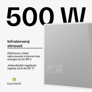 Blumfeldt Infračervený ohrievač, Smart Mirror, Infračervené žiarenie, 500 W, IP44