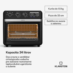 Klarstein Air Glaze teplovzdušná fritéza, 2000 W, 34 litrov, panoramatické okno, vrátane sady príslušenstva