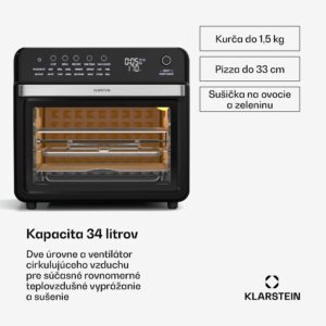Klarstein Air Glaze Digital teplovzdušná fritéza, 2100 W, 16 programov, aplikácia, 34 litrov, vrátane sady príslušenstva